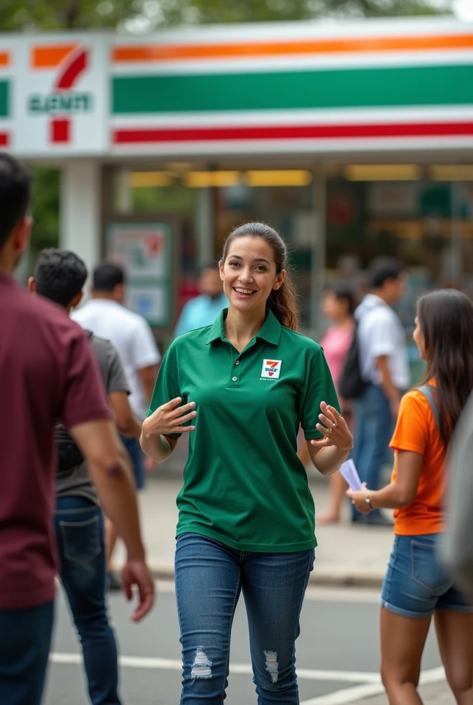 Seven Eleven recruiter outside the branch in Mexico
