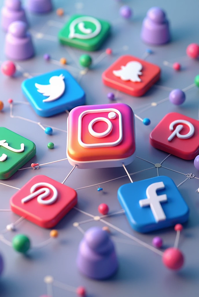 3d image social media marketing including all of instagram, whatsapp, facebook, X and telegram, pinterest, Snapchat, reddit, discord