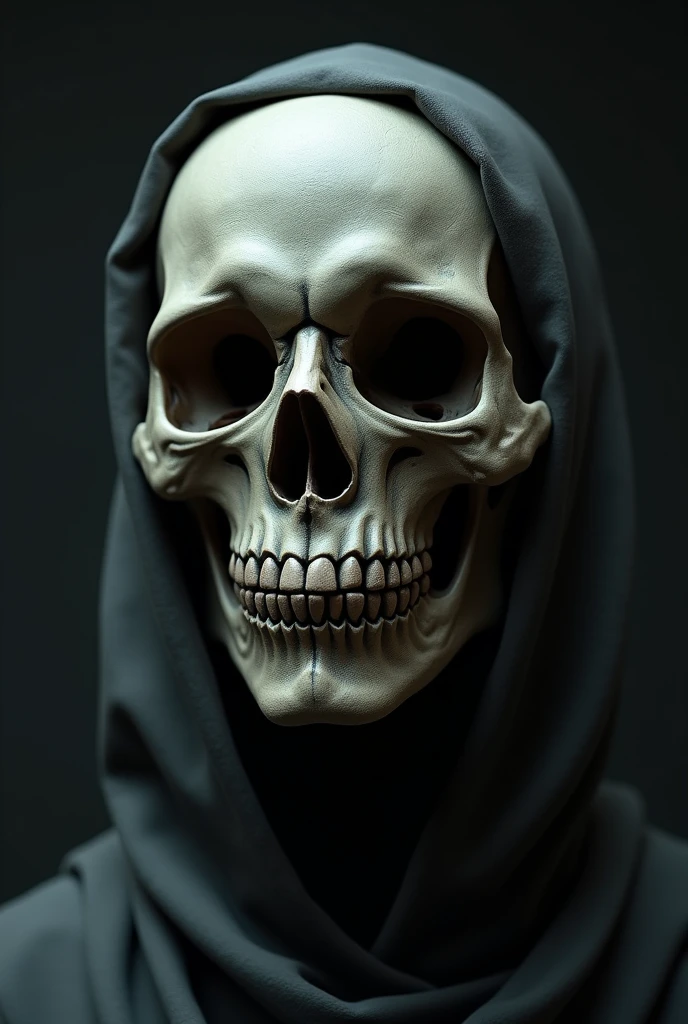 Make a mask inspired by this poem, that is with some color and good design, simple and beautiful. The poem itself, try someone who is afraid of death would like to escape that destiny, but knows it is impossible, is a solitary person. "In the shadows of the night I wrap myself,
Tormented by the certainty of the end.
My mind wanders, I wrap myself in theories,
Seeking to escape this fatal end.
Death is lurking, relentless and cruel,
Stealing my sleep, filling me with dread.
I can't find rest, not even a faithful consolation,
For the fear of perishing does not leave me well." Let it be noted skull, but sad human