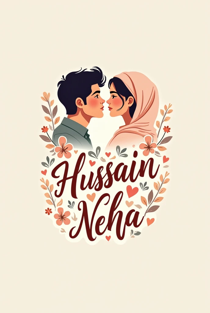 make a ai picture about this prompt "a Muslim couple standing in a background where write their name , name of their are 'Samrat' 'Nasrin' the characters are fully animated