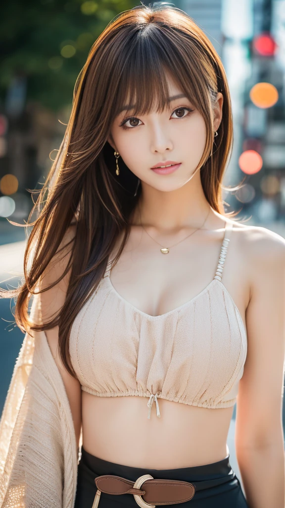 Ultra-high resolution, Superior Quality, Highest quality, Very detailed, Realistic, 8k, RAW Photos, Highest quality, masterpiece, attractive, wonderful, Brown Hair, Shoulder-length layers, Asymmetrical bangs, Japanese Idols, Sophisticated, stylish, blouse,Shibuya Ward, Swimwear,Light clothing,sexy