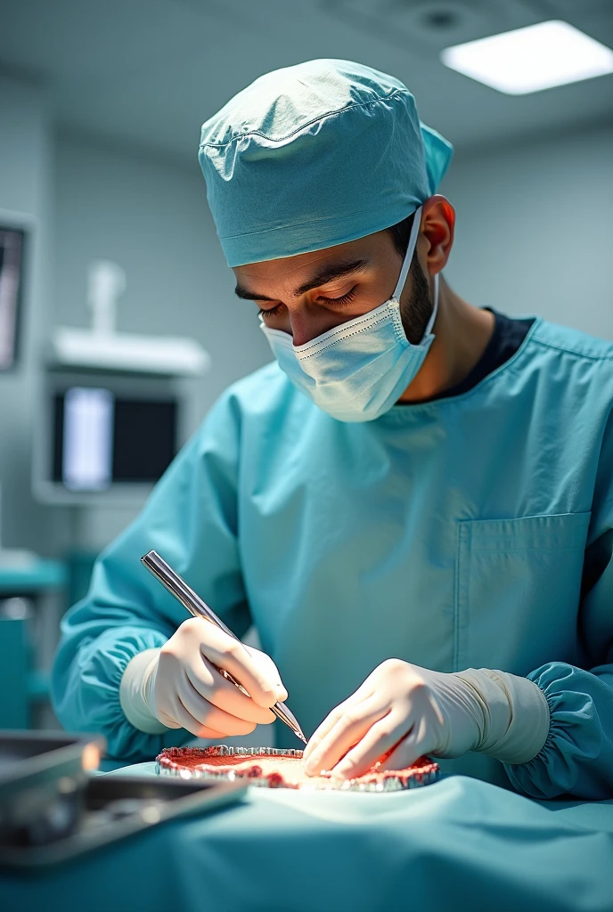 Charles leclerc as a surgeon in an operating room with gown, cap and gloves