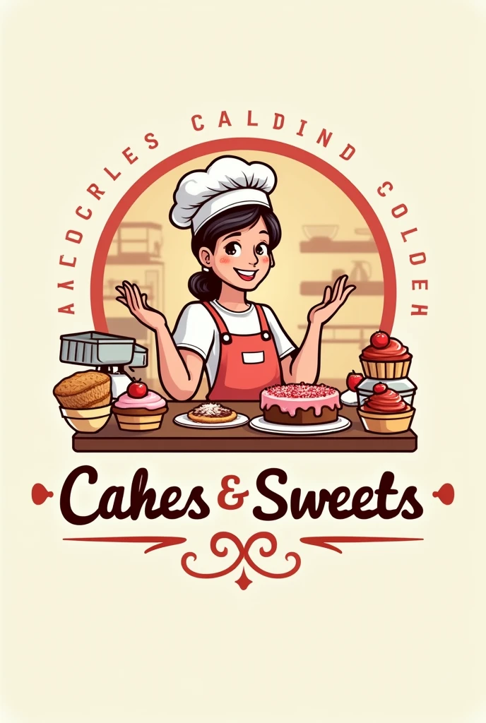 Imagine the logo of a bakery called:cakes & sweets 