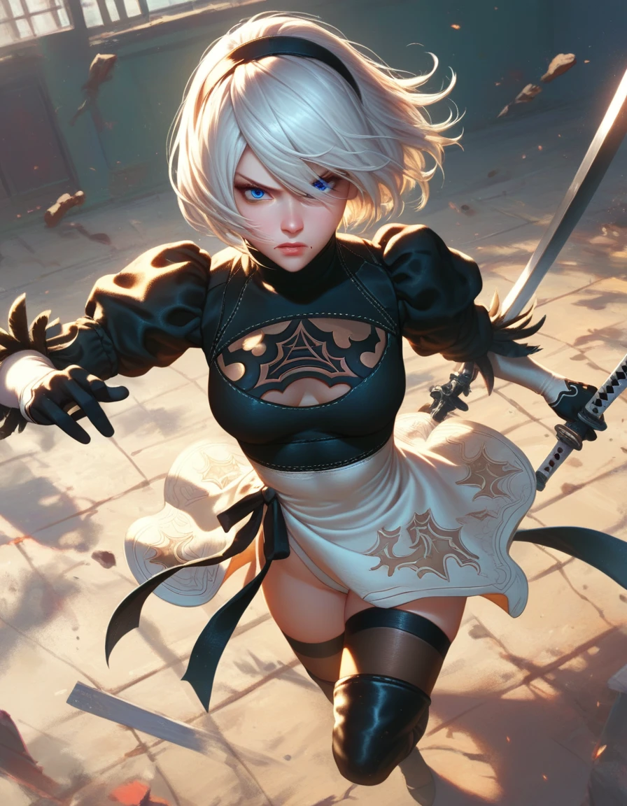 score_9, score_8_above, score_7_above, 1 girl, 2B from Nier:automata, lascivious look, fighting stance
