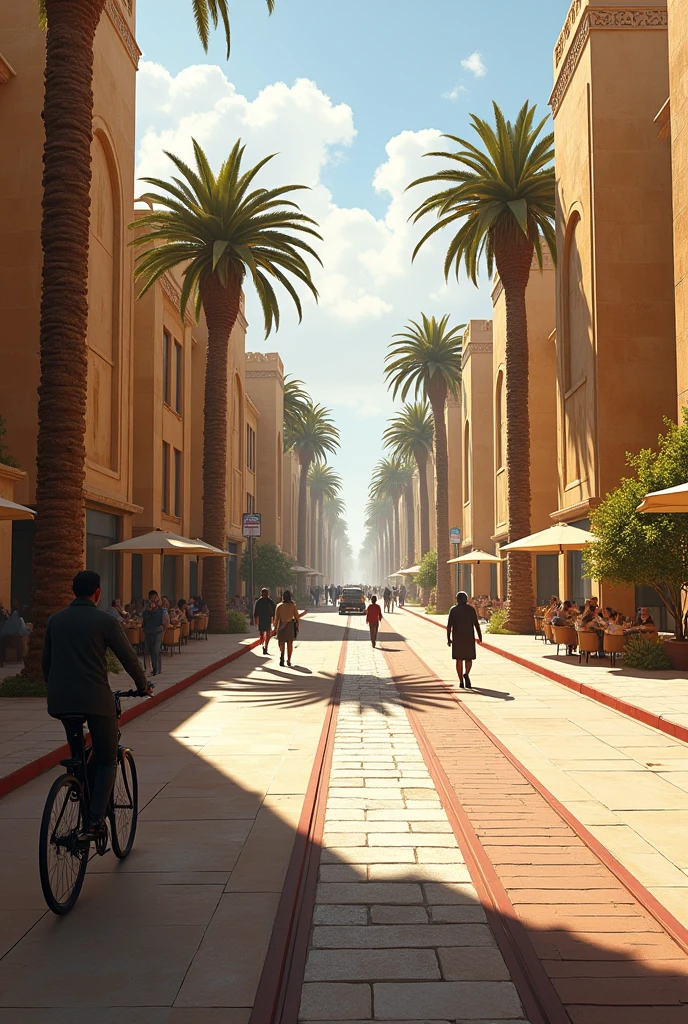 Realistic image of main avenue with cycle path in an arid city 