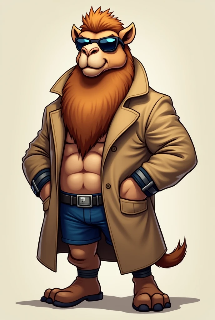 cartoon camel dressed like wrestler edge wearing sunglasses and trenchcoat