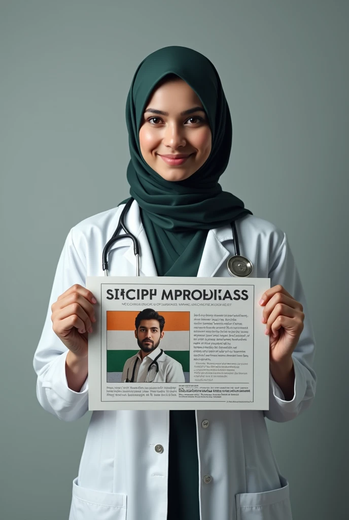 The realestic picture of a muslim female doctor holding a poster in relation with latest murder of a doctor in india without showing her face