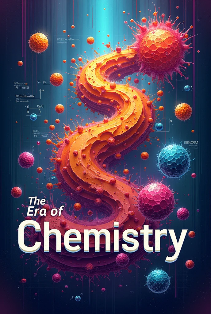 Create a cover with the title of the era of chemistry, Let it be creative and eye-catching