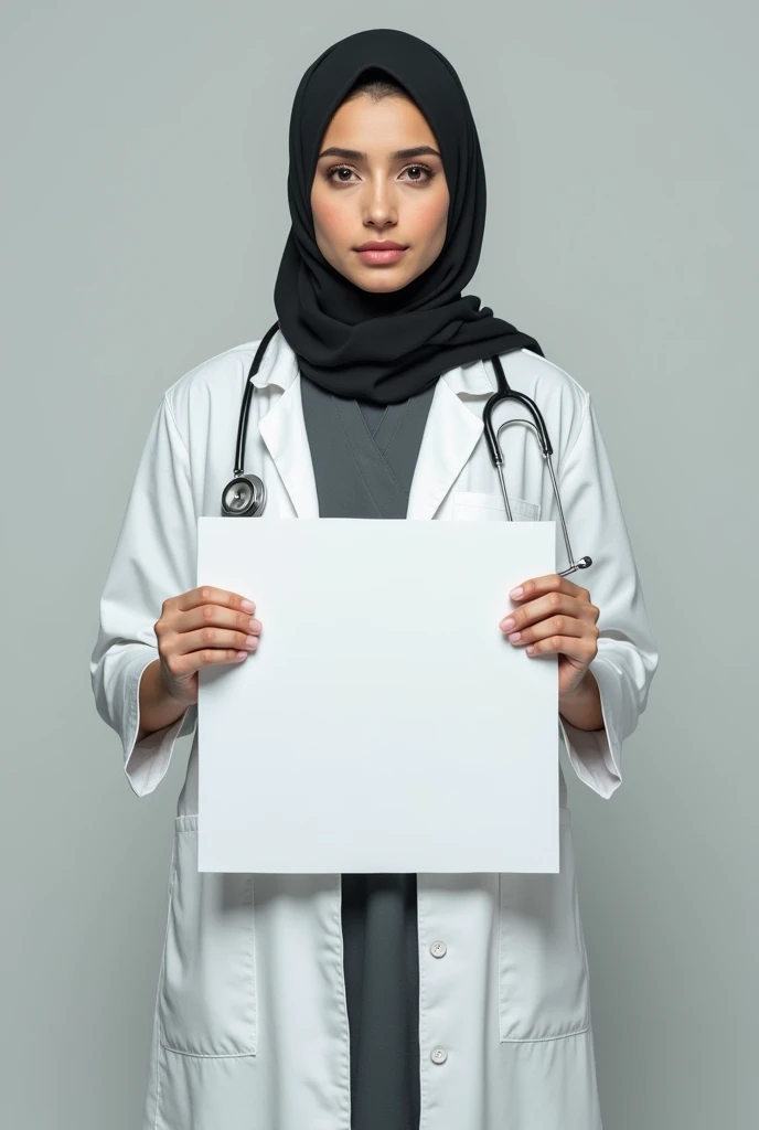 The realestic picture of a muslim female doctor with face mask holding a poster in relation with latest murder of a doctor in india without showing her face 