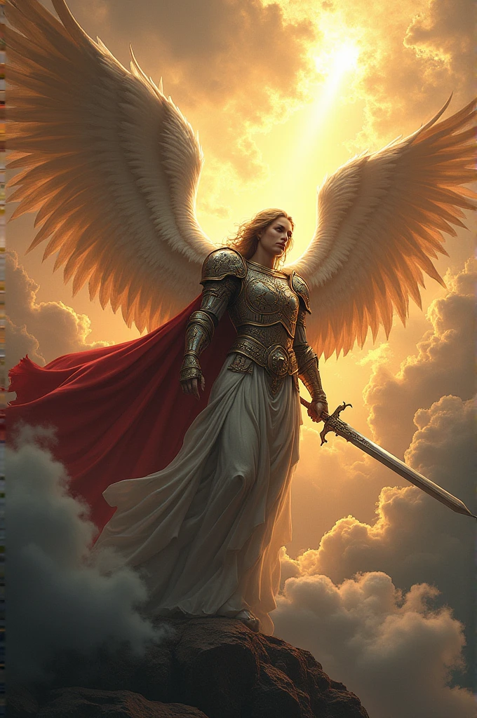 a flag with an archangel/ God's warrior