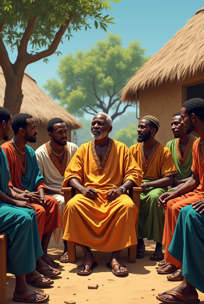 kofi nous pose la question Quelle est ta définition de la richesse ? en francais mode africain avec une vieux entoure de villageois