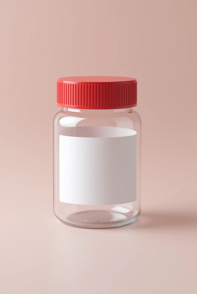 Prepare a jar with a red lid for stool analysis with a label on the outside.