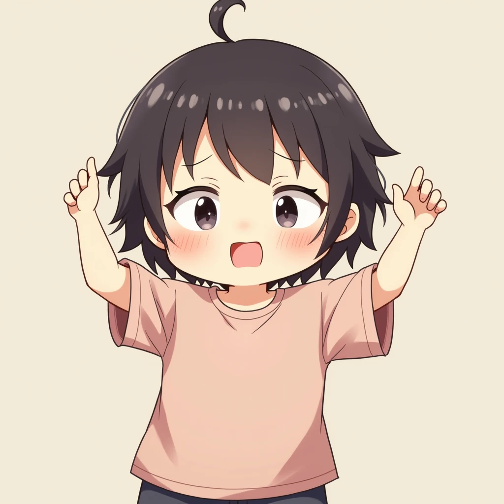 Anime Girl round face short hair Long T-shirt Embarrassing Turn around