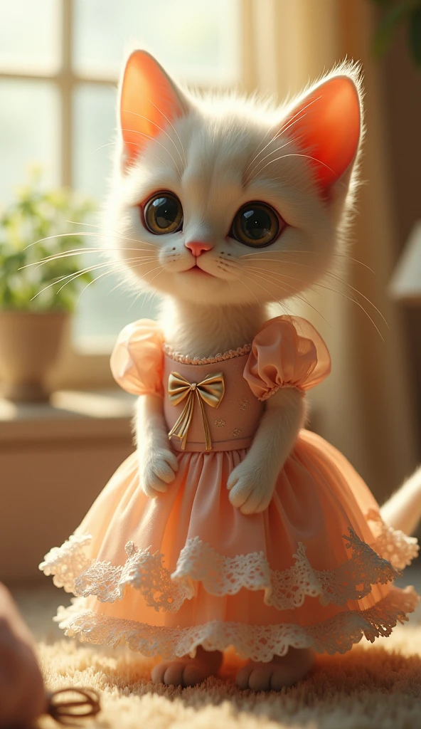 A cute cat with dress for human