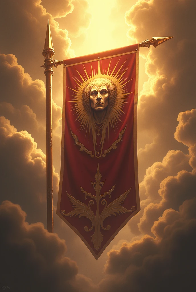 a flag with an archangel's head/ God's warrior