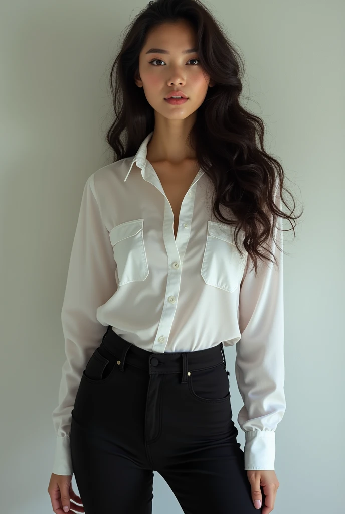 This beautiful teacher wore a simple and elegant white shirt with tight black pants, showing off her tall figure and graceful curves. Her long hair was a shawl, slightly curly, and gave off a faint fragrance. Your facial features are delicate, your eyes are bright and witty, your eyebrows are thin and natural, your lips are pink and sexy, and your face is round and smooth.