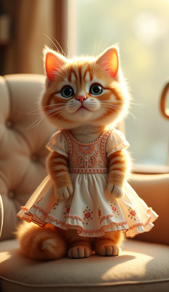 A cute cat with dress for human