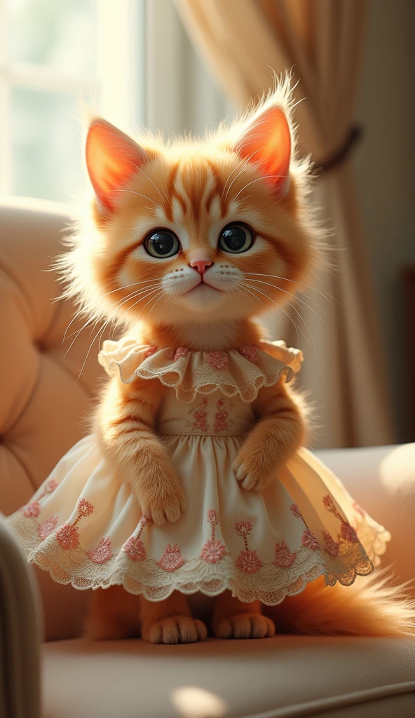 A cute cat with dress for human