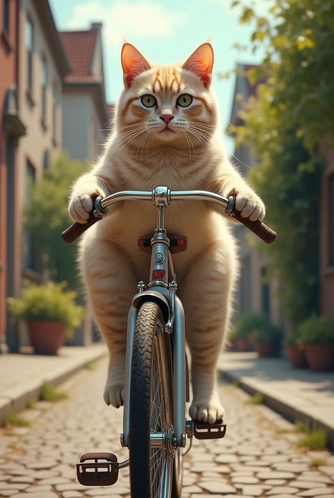 A cat is riding a bicycle
