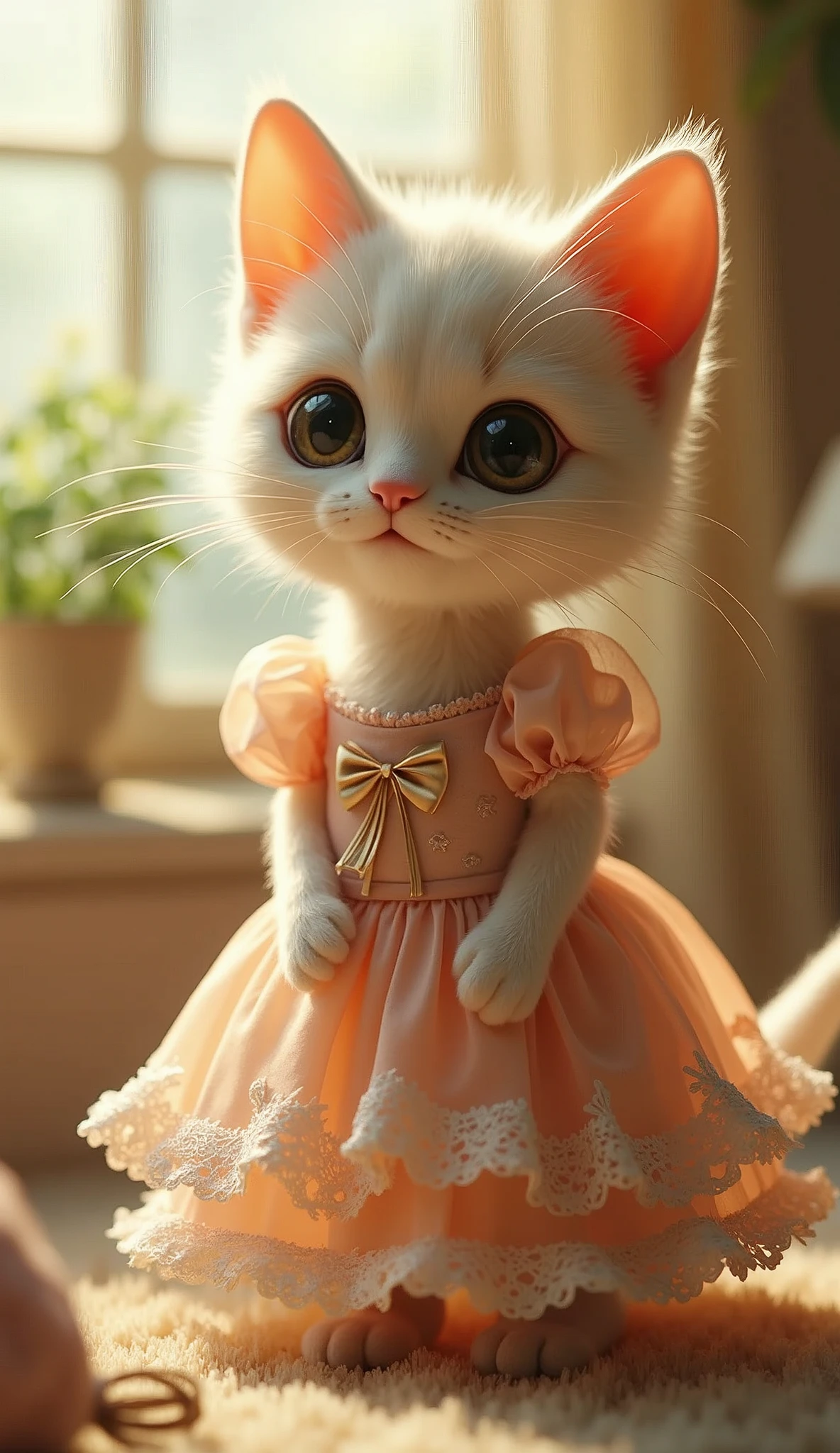 A cute cat with dress for human