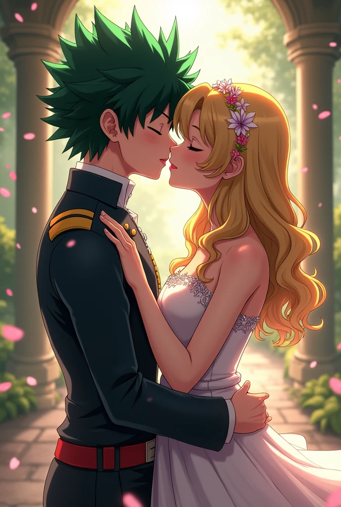 Una donde izuku x Diana Cavendish de little witch academia  se besan 

