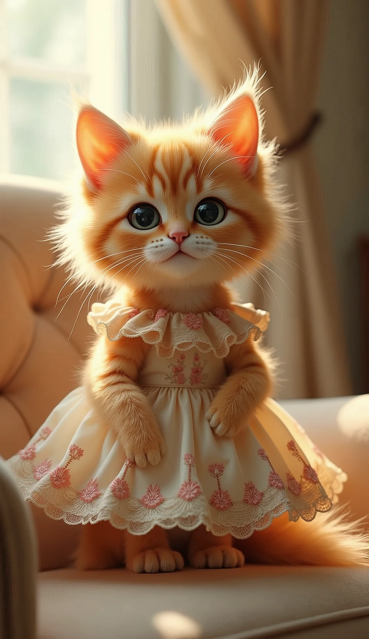 A cute cat with dress for human