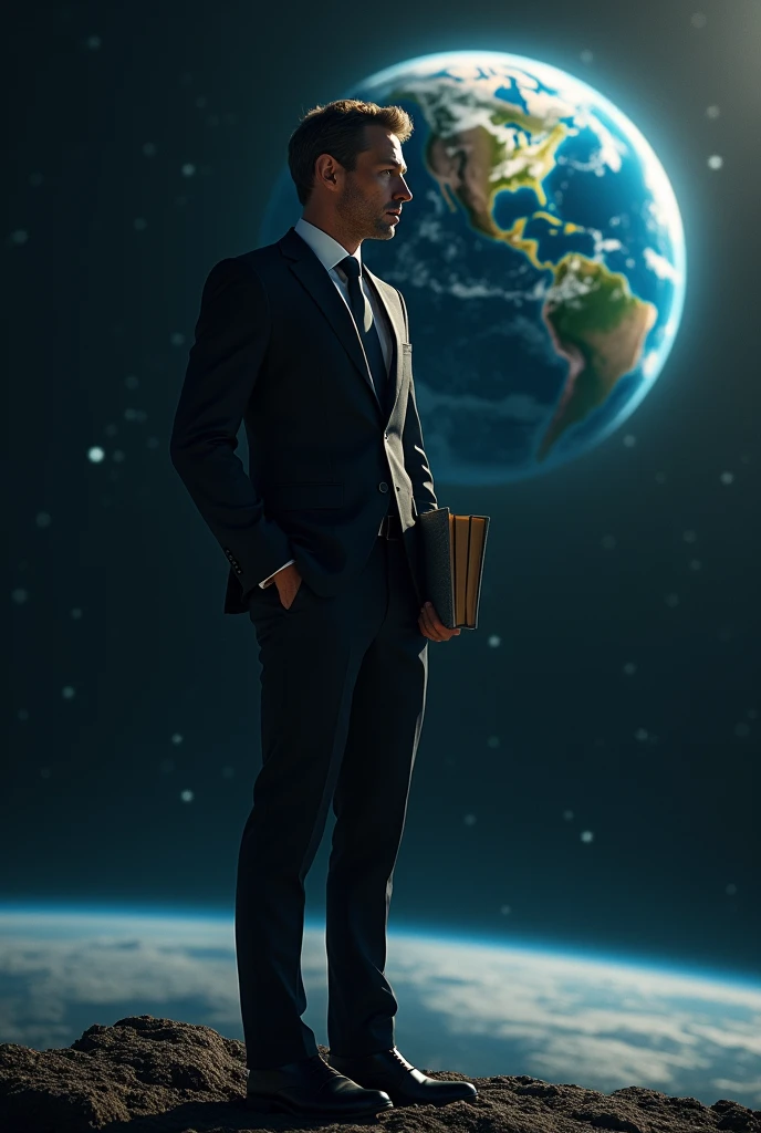 Man with Suit and reading looking over the earth