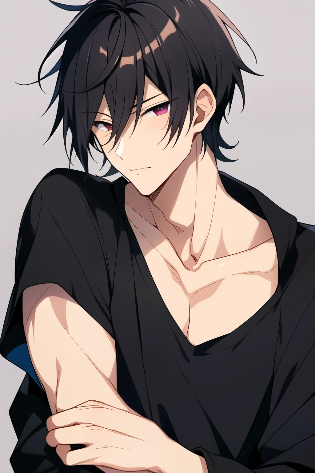 male maleらShii Rin々Shii cool Handsome cool Unfriendly Black Hair Black clothing Fair skin Short Hair