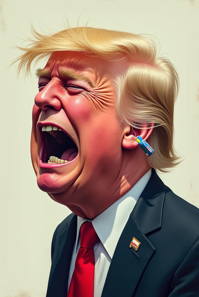 trump crying like a  with a colourful bandaid on his ear