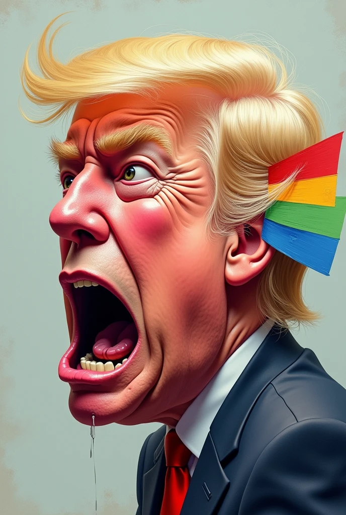 trump crying like a baby with a colourful bandaid on his ear