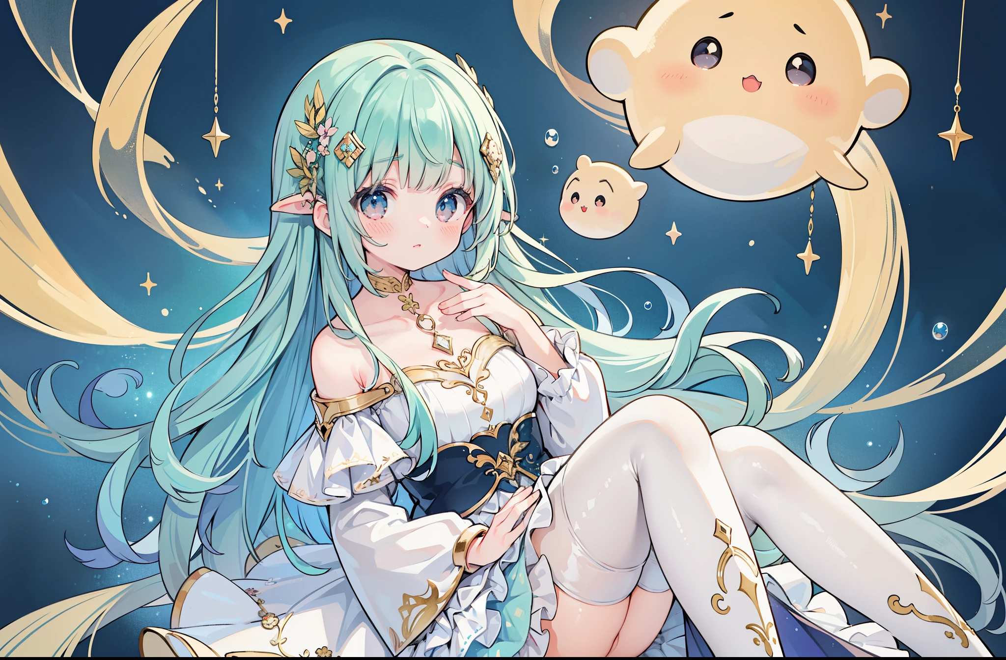masterpiece, best quality, 8k resolution, sharp focus, intricate detail, beautiful girl, sparkling eyes, golden ratio face, otherworldly liquid, watercolor, bright colors, whimsical, colorful, sharp focus, high resolution, fine detail, ((layered tiered puffy long sleeves ballgown)), ((round eyes)), iridescent bubbles, fantasia background