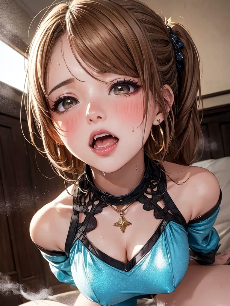 nsfw:0.5, (((HHH))), a precious special bitch hentai porn scene, Express all her emphasized feelings through her facial expressions and posing,
ultra masterpiece, ultra high quality, spectacle scale, photorealistic:1.3, ultra high resolution, described in ultra fine detail down to the minutiae, high-quality textured, clearly, depth of field, good composition, good lighting, (close-up shot), from below,
sexy, sensuous, erotic, eros, horny, sexually aroused, craving:1.1, (panting), messy, loose, sticky slimy, (raw), shiny, glaring, (colorful),
flashy high-end sensual hostess, (looking up and (enraptured:1.1 rapt:1.1 (half-open)) bedroom eyes to downward camera view)),
wearing wrinkled ((vivid colorful (bright color (shiny satin) tempting provocative mini bodycon dress costume))), skindentation, Wedgie, erect nipples,
beautiful sexy face, good makeup, detailed mouth:1.1, detailed too shiny lips:1.1, large firm breasts, Delicious body, oily wet translucent skin, messy loose (updo) with side-swept bangs hair, gold simple necklace earrings,
((blissful:1.5 ecstatic expression:1.1)), ((blush)), (((sweat))), a little particle sweat drops, (((steam))), ((sigh)), (((((ecstasy))))), ((((orgasm)))), (((ahegao))), cum on body,
celebrity executive night bar lounge, sit on the luxury sofa, Give me her special H service that captivates me, ecstatic attentive escort service energetically, Her sexual desire has increased, Her sexual energy has increased, Anyway she is a very intense pervert,