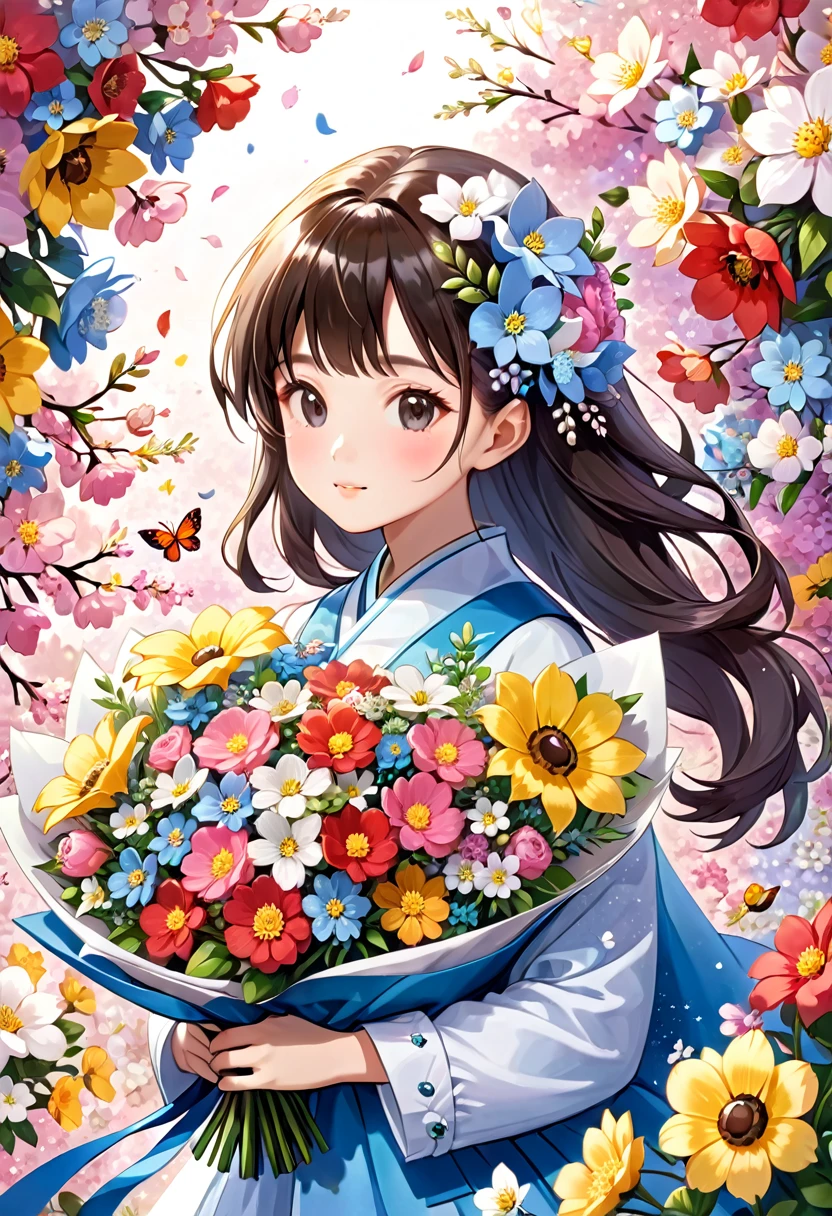 Close-up with a bouquet, Made of flowers少女, Girl in Flowers, Made of flowers, covered With flowers, With flowers, Carrying flowers, Full of flowers, Covered with flowers, Holding flowers, Lee Song, By Chiho Aoshima, By Niduan, Cute artwork, Jan Born, Send flowers to the heir'cheek
