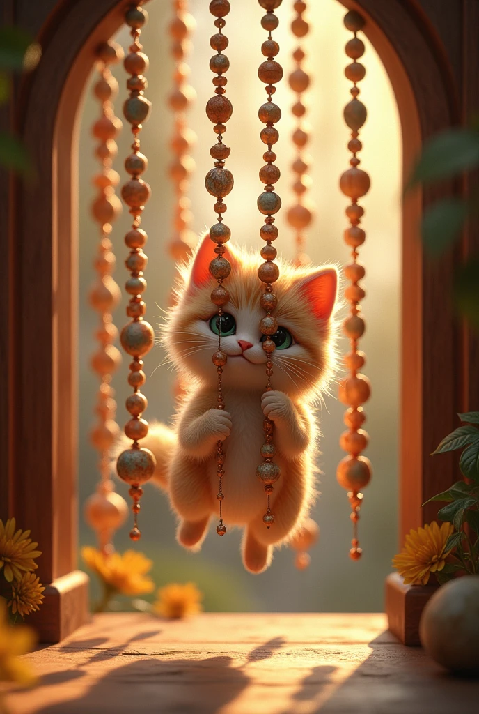 beads curtain design mini cat love