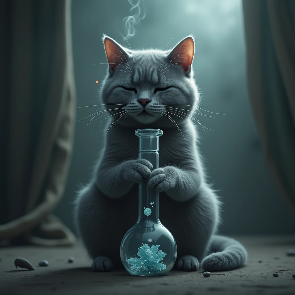 gray cat smoking bong crystal