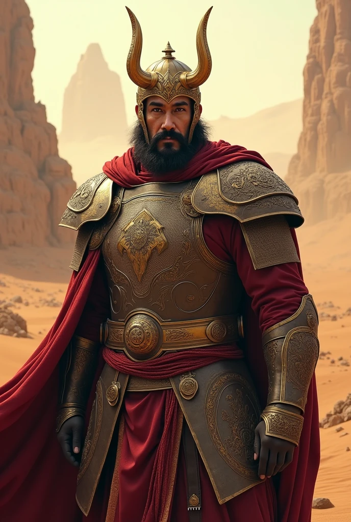 Generate Genghis Khan Arabic version dressed as a samurai in Marvel mode 