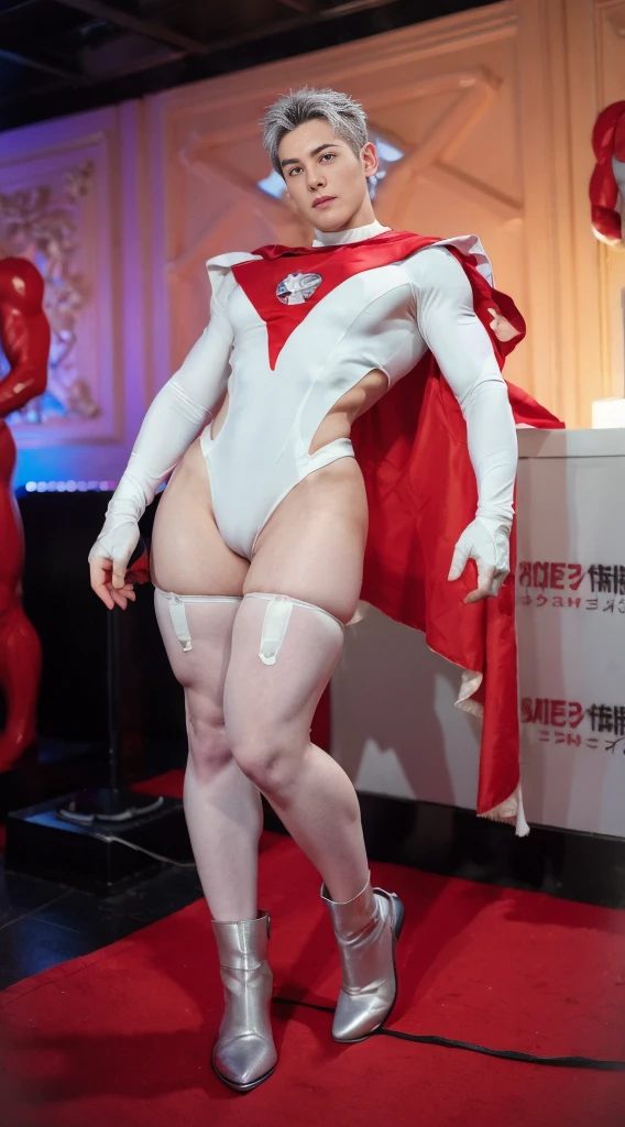 (realistic,hyper-detailed,8k,DC comic superhero,Captain Atom,captainatom),
(silver suit,silversuit),
(red gloves,redgloves),
(red boots,redboots) , unrealistic wide hips , unrealistic wide hips , plump hips ,  snatched waist , stiff nipples , puffy nipples , swollen nipples , pectoral ,  bare thighs ,  bare hips,  nsfw , nsfw , eroticism , (((only boy , only male))) ,sinkdentation, stocking