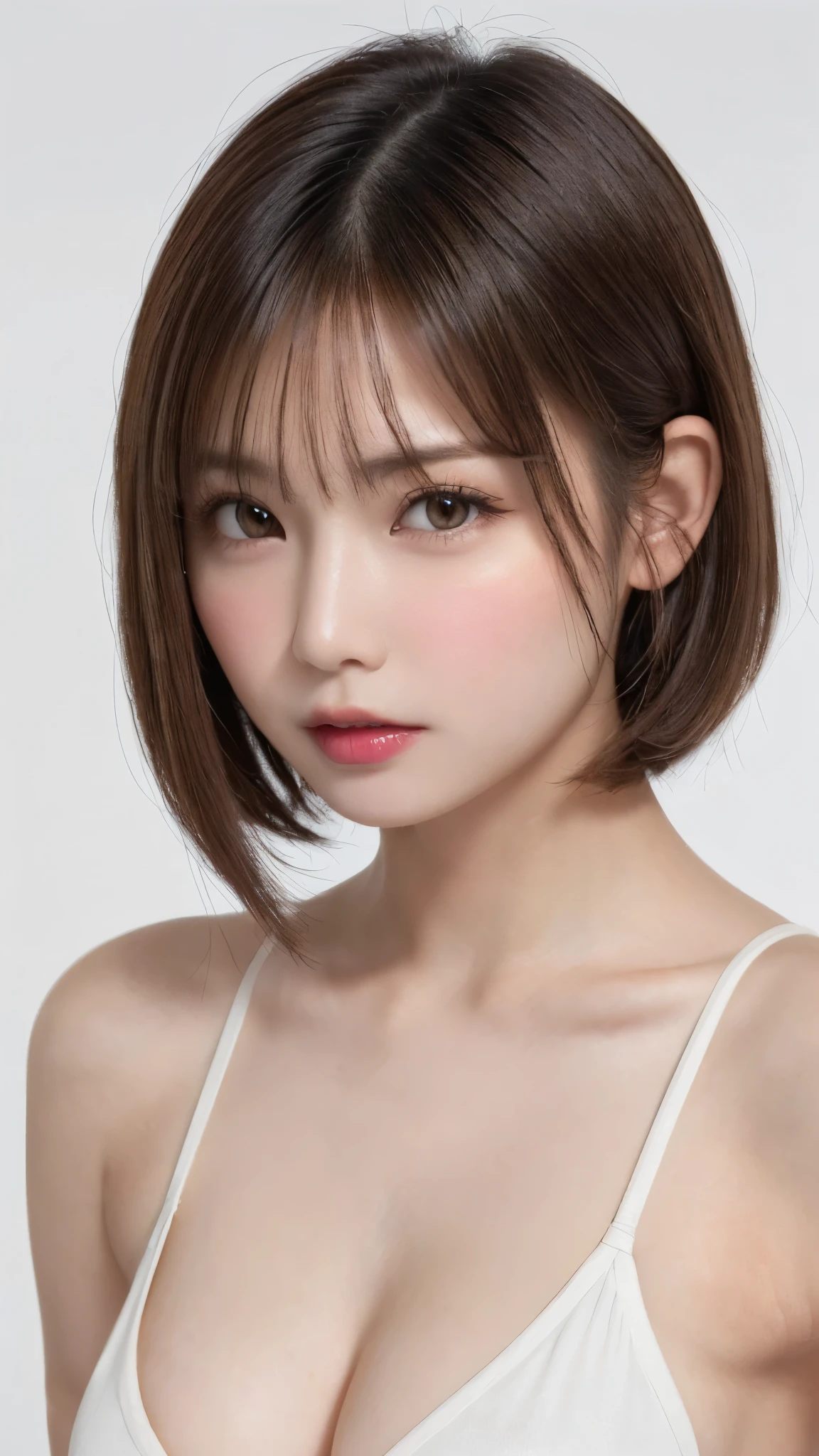((Close-up of face:1.7)、((staring at the front:1.7))、((To puff out one's cheeks in anger:1.8))、((Naked Women:1.5))、((No underwear:1.4))、((small and flat chest:1.7))、((Short Bob Cut:1.4))、((Apply beautiful makeup:1.5))、(((amount、Small breasts、Round face、White blonde Hair、beautiful girl、blonde、White Background、cute、young、True Face、Shiny Hair、whole body)))、Tabletop, Highest quality, shape, Very detailed, finely, High resolution, 8k wallpaper, Perfect dynamic composition, finelyて美しい目, Deco Out,blonde, Medium Hair, Small breasts, Natural color lip,White Background,