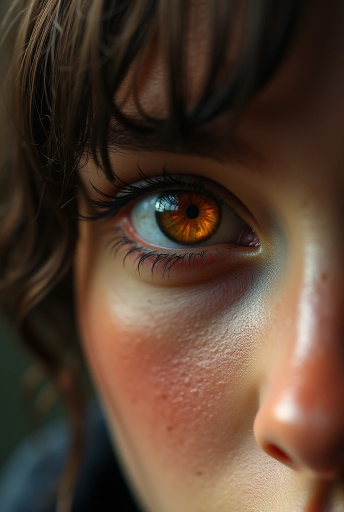 make a realistic image based on this poem
"I got lost in your gaze, It's just that the color of your eyes I love;
They are not even blue, They are not green. They are brown.
Coffee that takes away sleep. Coffee that produces insomnia...
I drown in them, I submerge myself in them,
And I don't want to leave, I don't want to wake up.
They are a deep abyss, A bottomless sea,
Where I let myself be carried away, Without direction or destination.
Your gaze is a spell, A spell that traps me,
And I can't escape, I can't let go.
It's a bond that unites me, A chain that binds me,
And I don't want to break it, I don't want to free myself.
In your brown eyes, I see myself reflected,
And I don't want to look the other way.
I want to get lost in them, I want to submerge myself,
And I don't want to leave, I don't want to go back."