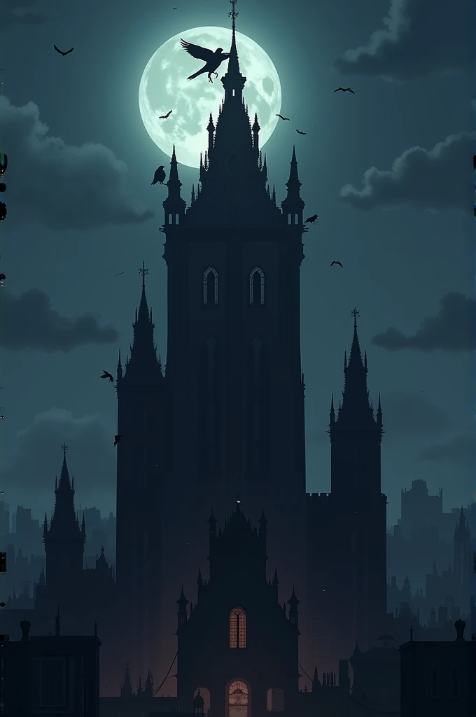 The top of a building at night, with crows around