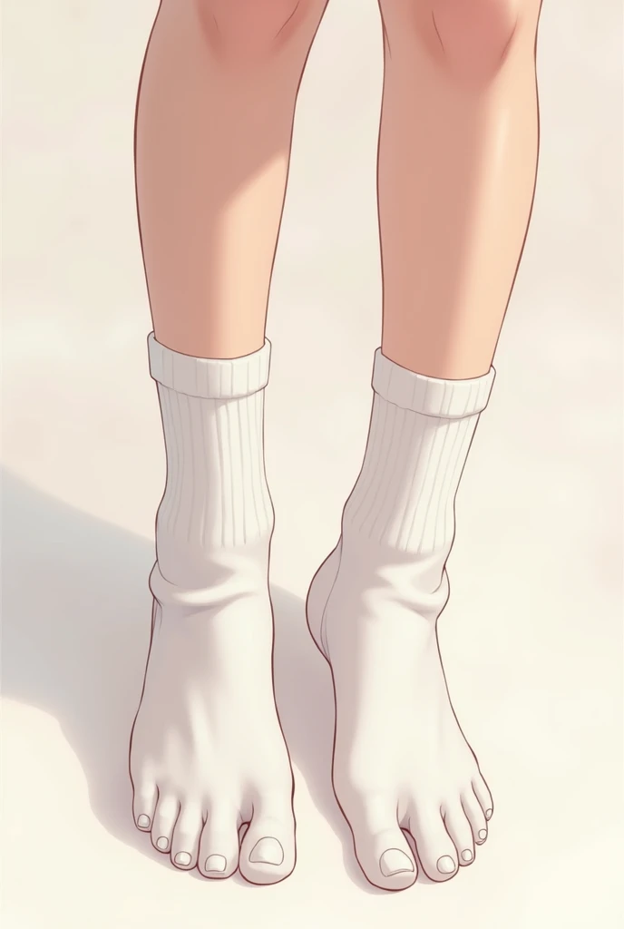 Anime wearing white cotton socks showing the soles of the feet