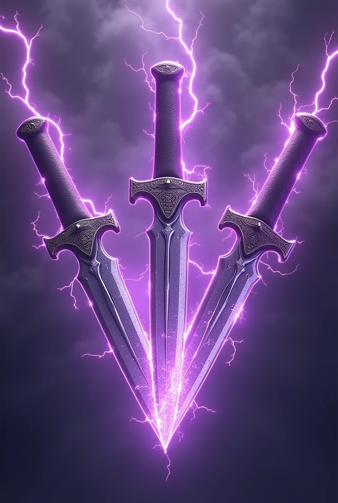 Knife floating in the air 3 copies Clad in purple lightning Come flying over here