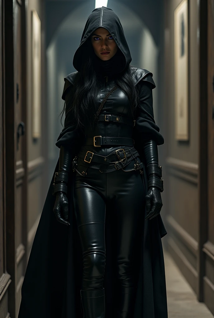 

Dans l'ombre d'un couloir étroit, une silhouette se dévoile, aussi mystérieuse qu'intrigante. L'assassin, vraisemblablement une femme, est vêtue d'un ensemble qui allie élégance mortelle et fonctionnalité redoutable.

Sa tête est coiffée d'une capuche sombre et ample, dissimulant en partie son visage tout en laissant échapper de longues mèches de cheveux noirs qui dansent dans l'air comme des serpents d'ébène. Sous ce voile d'ombre, deux yeux percent l'obscurité, leur éclat violet trahissant une détermination sans faille.

Le corps est protégé par une armure de cuir noir, ajustée et articulée, permettant des mouvements fluides et silencieux. Des plaques métalliques renforcent stratégiquement les zones vitales, offrant une protection accrue sans compromettre l'agilité. Les épaules sont ornées de protections anguleuses, évoquant les ailes repliées d'un rapace nocturne.

Une série de sangles et de ceintures traversent le torse, servant à la fois d'ornement et de support pratique pour un arsenal varié. On y devine la présence de lames cachées, de fioles au contenu énigmatique, et d'autres outils du métier d'assassin.

Les jambes sont gainées de cuir souple mais résistant, parsemé de boucles et de lanières qui permettent de dissimuler davantage d'armes. Les bottes, montant jusqu'aux genoux, sont renforcées et munies de semelles silencieuses, idéales pour se faufiler dans l'ombre ou bondir sur une proie insouciante.

Un long manteau fendu complète la tenue, ses pans flottant comme des ailes sombres, prêts à envelopper leur propriétaire dans un linceul de nuit. L'ensemble dégage une aura de danger et de sophistication, parfaitement adapté à une vie passée dans l'ombre, à danser sur la fine lame entre la vie et la mort.(Inspiration  # 10)

La blonde des lumières Sombres, une créature éthérée, comme surgie des profondeurs d'une abysse mystérieuse. Sa chevelure ondulées, d'un blanc lunaire, cascade le long de son corps tel un voile spectral, contrastant vivement avec l'obsc