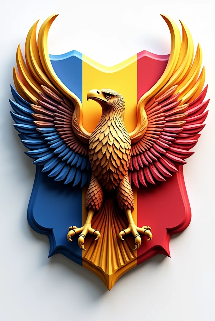 Create a logo with the title Romania renaște (Romania reborn) featuring the flag, which should be visually appealing and include all the regions of the country. The eagle should be in 4K and 3D.