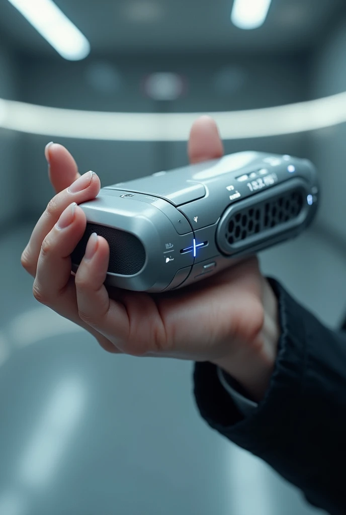 Futuristic tool held in one hand