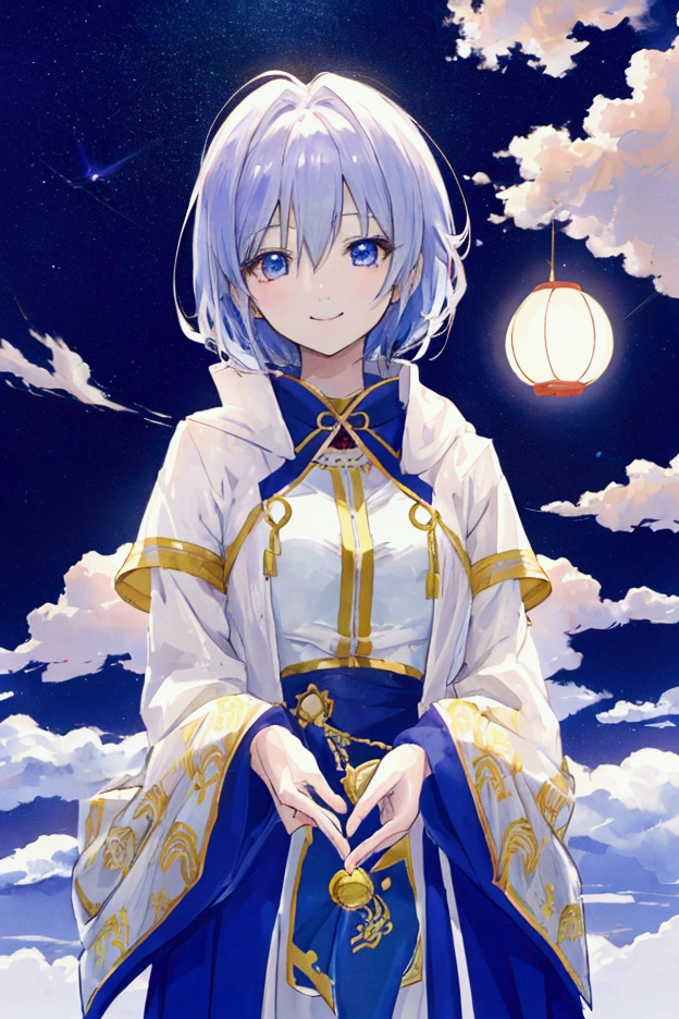 A refreshing woman、Shortcuts、smile、masterpiece, Highest quality, Movie stills, bright, Anime Style, Happy, shine、Age 23、happiness、null、cloud、星null、Warm and soft lighting, Fortune teller&#39;s attire, mysterious、