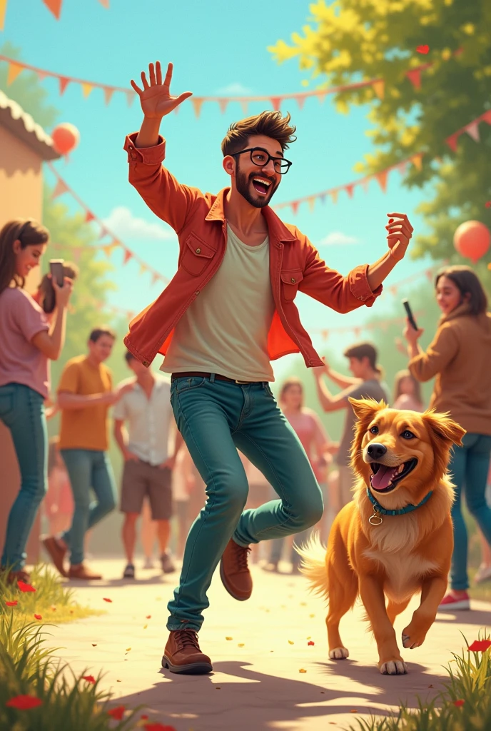 A guy with dog dancing