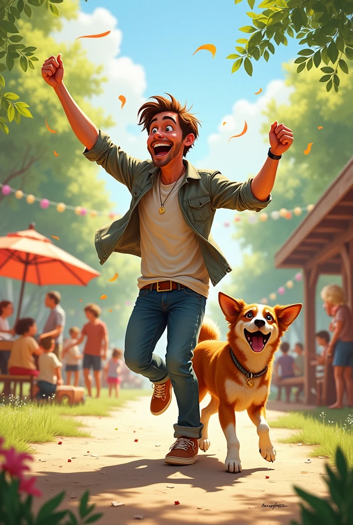 A guy with dog dancing