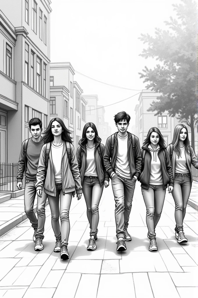 A sketch of some students going to there school