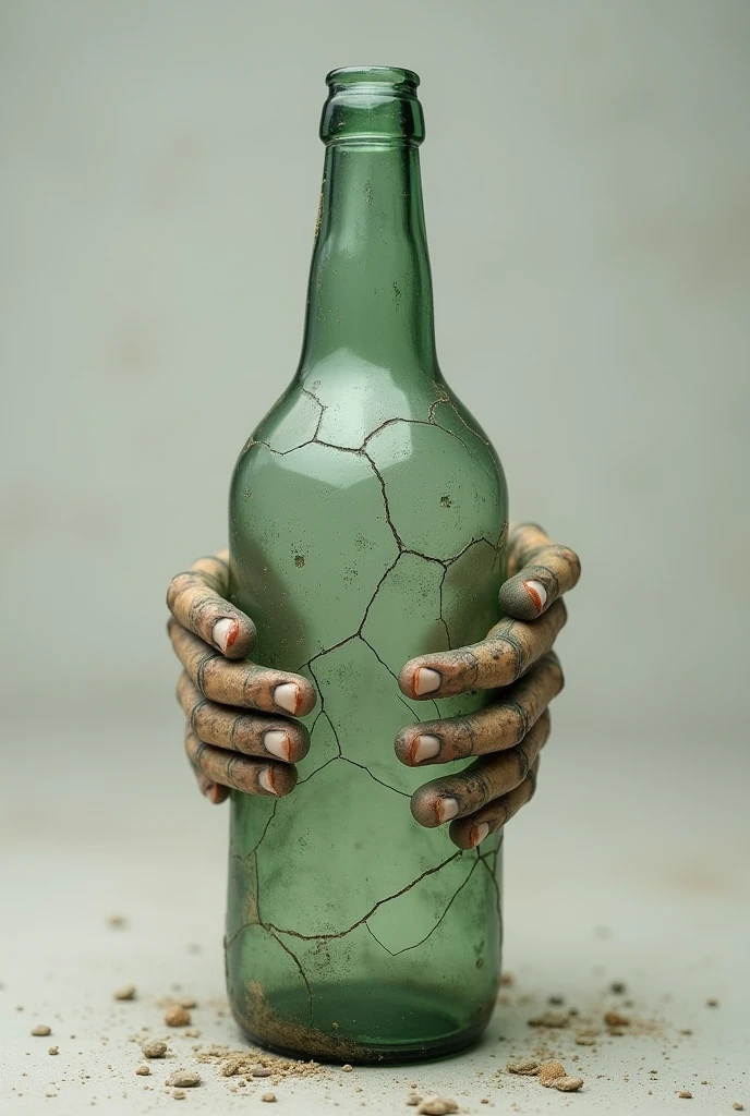 imagine a bottle have hands and have some cracks on bottle and he is donating money with his one hand and in other hand his life 